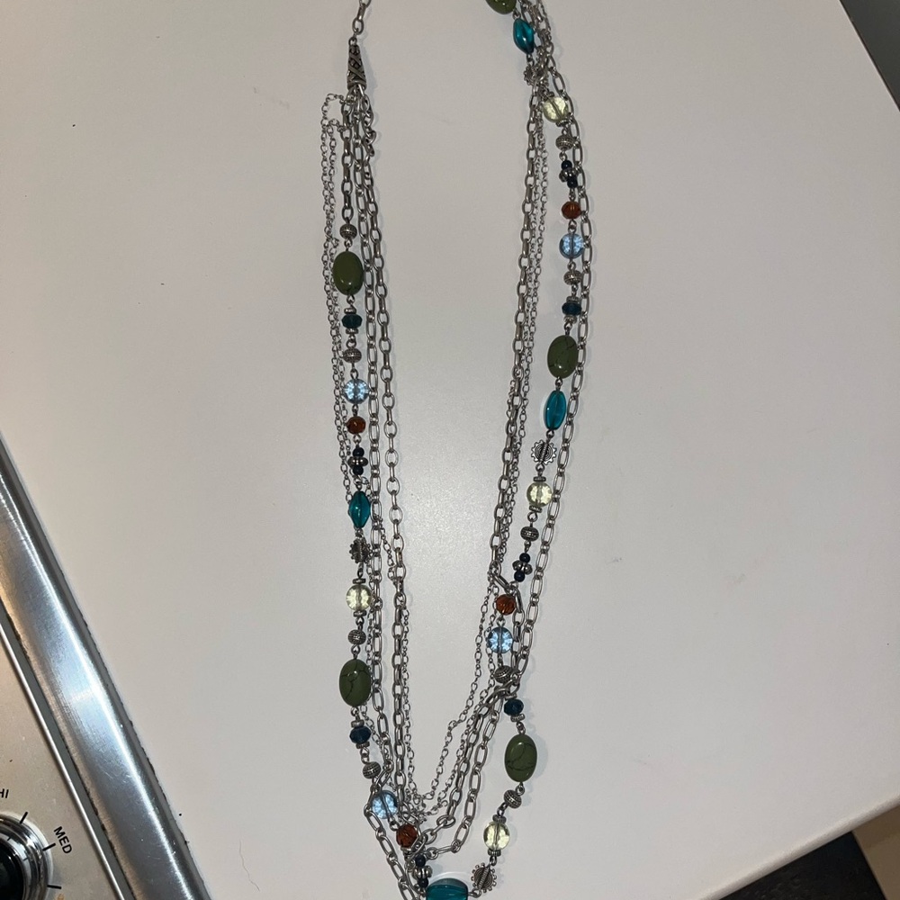 Elegant Multicolor Beaded Necklace with Silver Chains